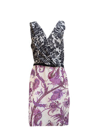 Gucci - Ivory, Purple, & Black Floral Sleeveless Dress Sz 4 - Current Boutique