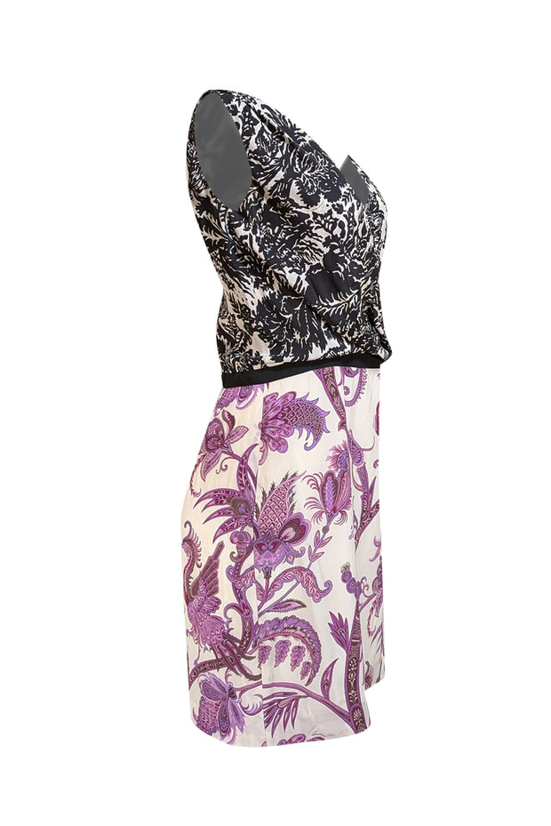 Gucci - Ivory, Purple, & Black Floral Sleeveless Dress Sz 4 - Current Boutique