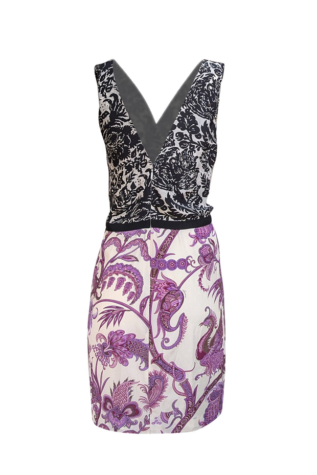 Gucci - Ivory, Purple, & Black Floral Sleeveless Dress Sz 4 - Current Boutique