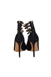 Valentino - Black Suede Multi Strap Studded Trim Pointed Toe Pumps Sz 7.5
