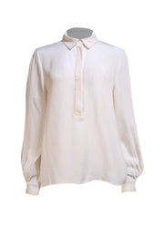 Ramy Brook - White Silk Button Down Shirt Sz L - Current Boutique