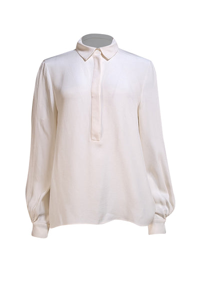 Ramy Brook - White Silk Button Down Shirt Sz L - Current Boutique