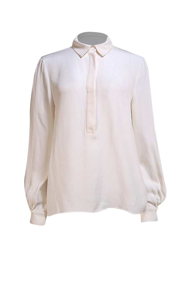 Ramy Brook - White Silk Button Down Shirt Sz L - Current Boutique