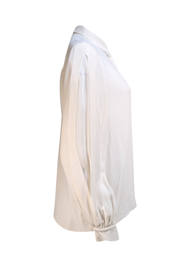 Ramy Brook - White Silk Button Down Shirt Sz L - Current Boutique