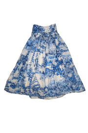 Hugo Boss - Blue & White Garden Print Silk Midi Skirt Sz 0 - Current Boutique