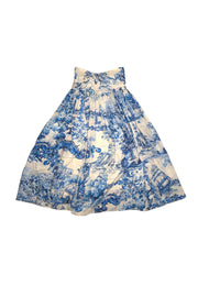 Hugo Boss - Blue & White Garden Print Silk Midi Skirt Sz 0 - Current Boutique