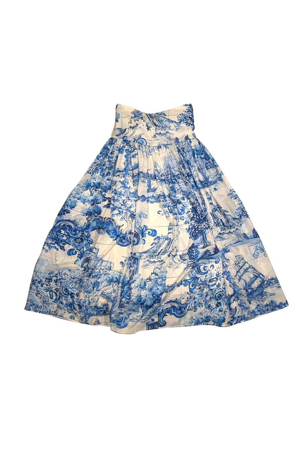 Hugo Boss - Blue & White Garden Print Silk Midi Skirt Sz 0 - Current Boutique