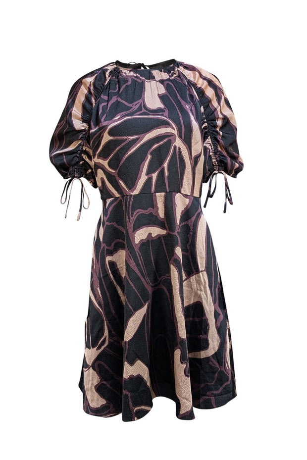 Ted Baker - Black, Purple, & Cream Abstract Print Mini Dress Sz 8