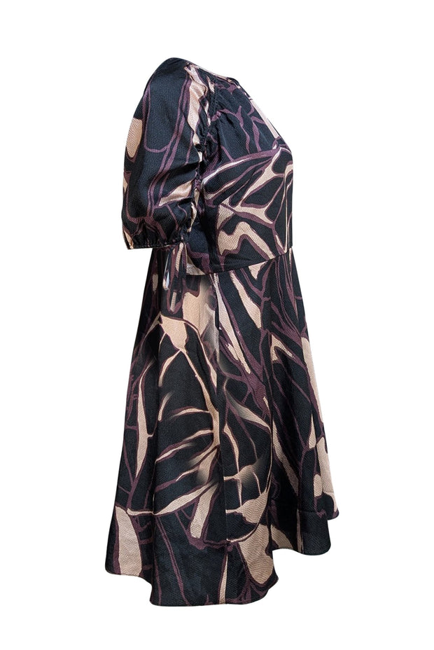 Ted Baker - Black, Purple, & Cream Abstract Print Mini Dress Sz 8