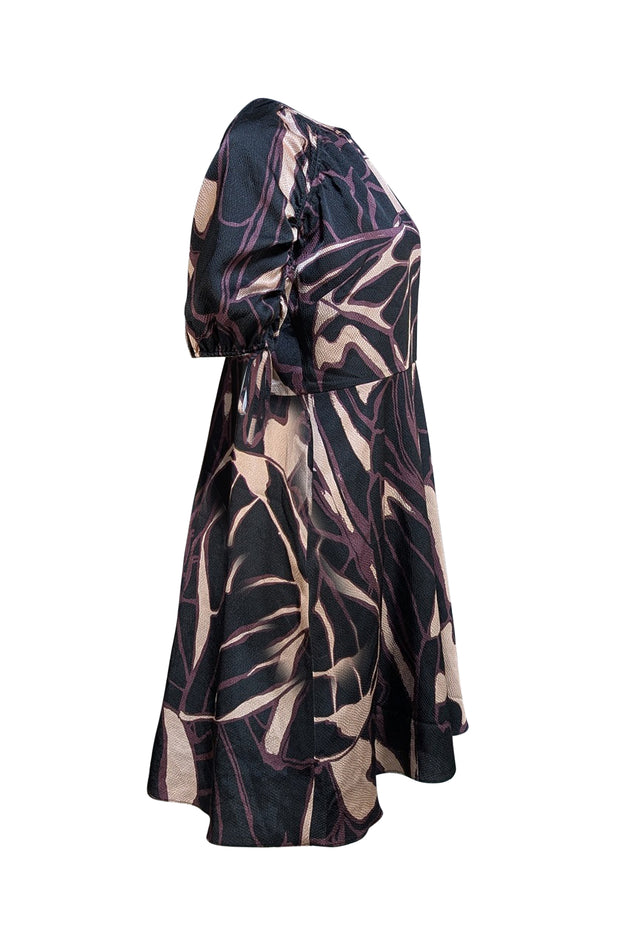 Ted Baker - Black, Purple, & Cream Abstract Print Mini Dress Sz 8 - Current Boutique