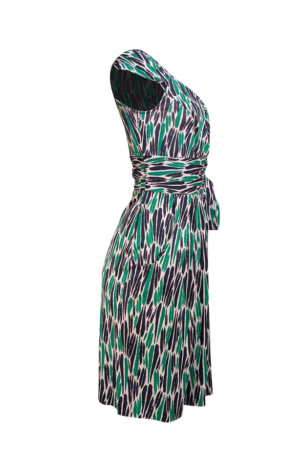 Diane von Furstenberg - Green, Cream, & Green Print Wrap Sleeveless Dress Sz 2