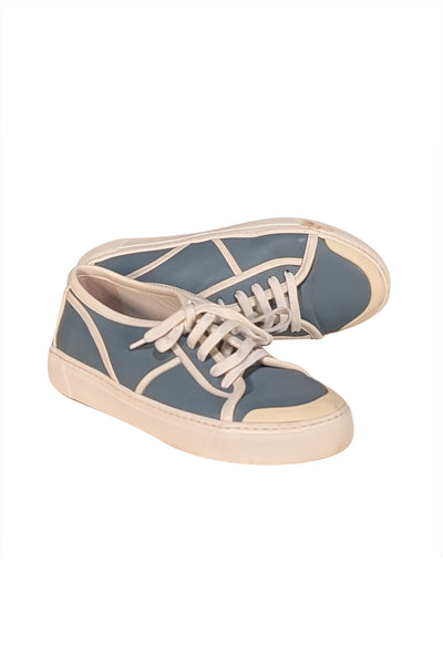 Bottega Veneta - Blue & White Leather Sneakers Sz 8 - Current Boutique