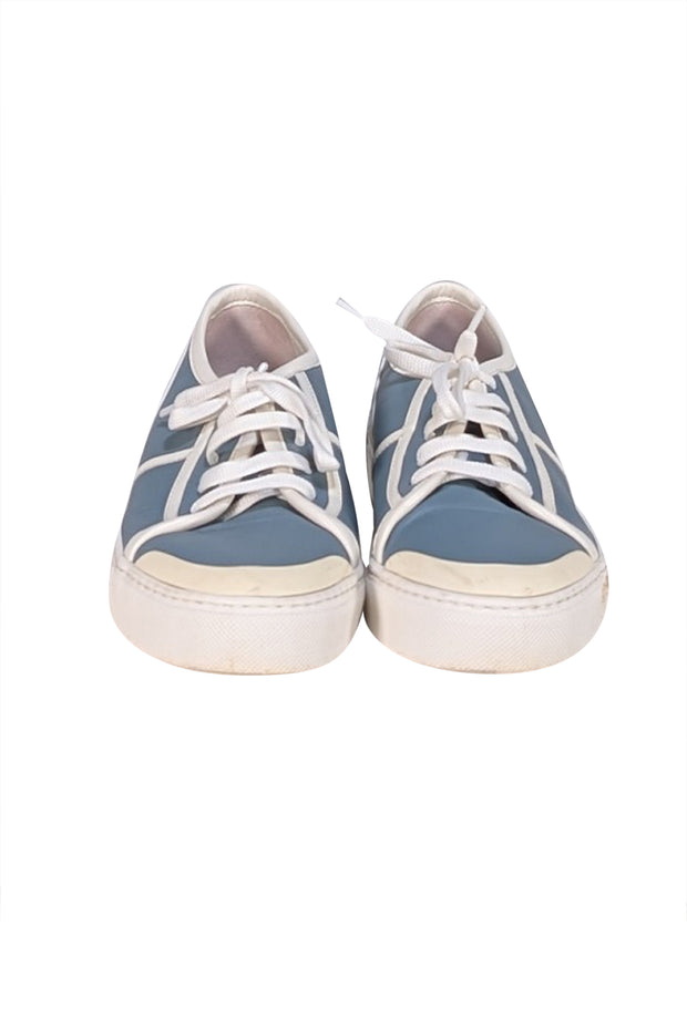 Bottega Veneta - Blue & White Leather Sneakers Sz 8 - Current Boutique