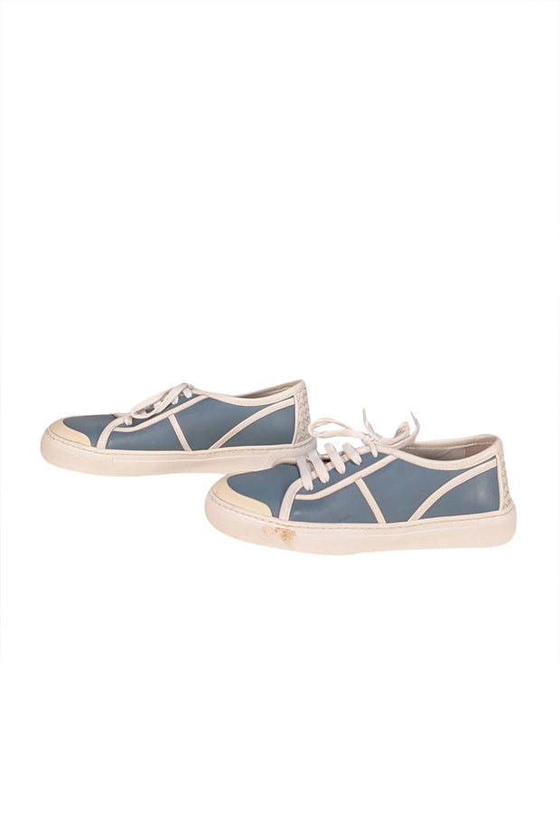 Bottega Veneta - Blue & White Leather Sneakers Sz 8 - Current Boutique