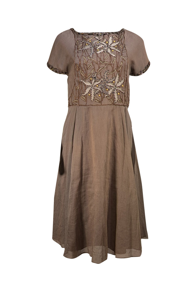 Marni - Taupe Beaded & Embroidered "Kimberley" Dress Sz 4