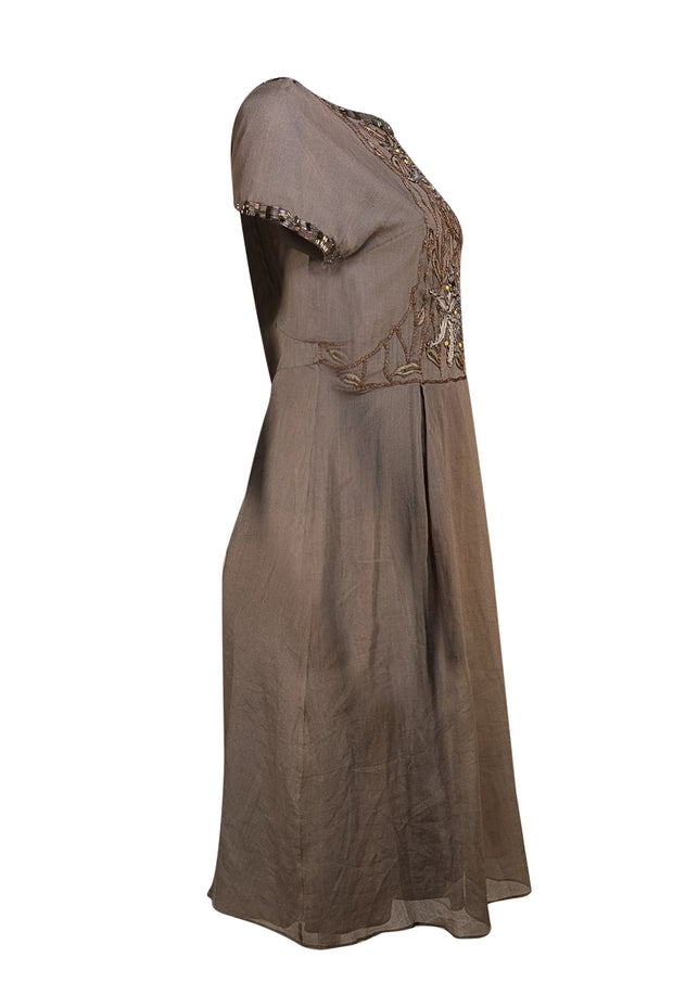 Marni - Taupe Beaded & Embroidered "Kimberley" Dress Sz 4