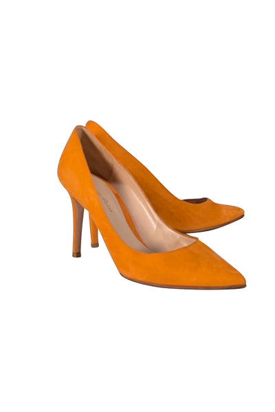 Gianvito Rossi - Orange Suede Pointed Toe Pumps Sz 8 - Current Boutique