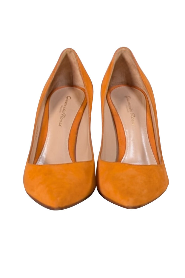 Gianvito Rossi - Orange Suede Pointed Toe Pumps Sz 8 - Current Boutique