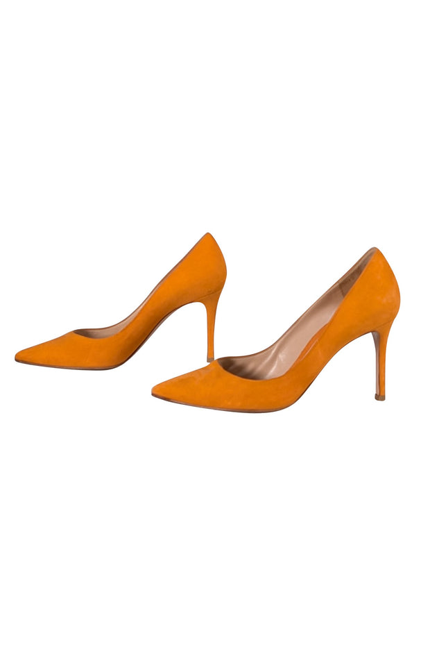 Gianvito Rossi - Orange Suede Pointed Toe Pumps Sz 8 - Current Boutique