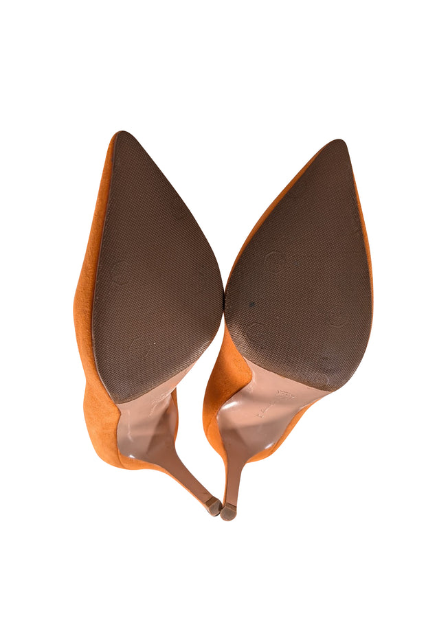 Gianvito Rossi - Orange Suede Pointed Toe Pumps Sz 8 - Current Boutique