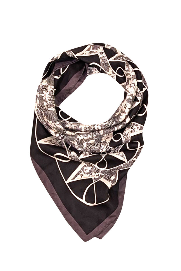 Valentino - Black & Cream Print Silk Scarf - Current Boutique