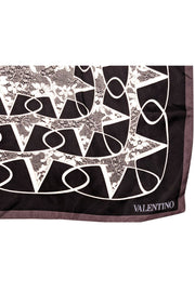 Valentino - Black & Cream Print Silk Scarf - Current Boutique