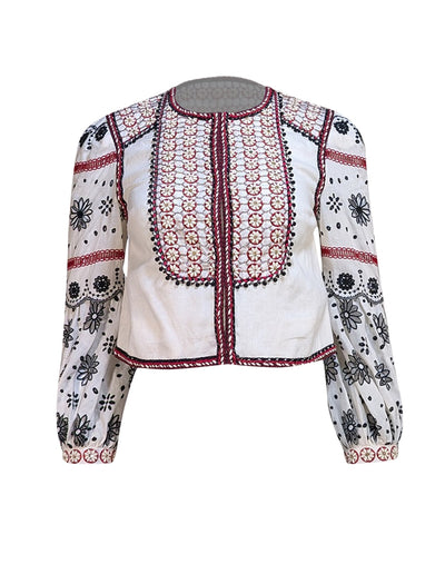 Veronica Beard - Ivory w/ Red, Black, & Cream Embroidery &amp; Beaded Detail Jacket Sz XS