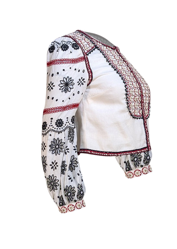 Veronica Beard - Ivory w/ Red, Black, & Cream Embroidery &amp; Beaded Detail Jacket Sz XS