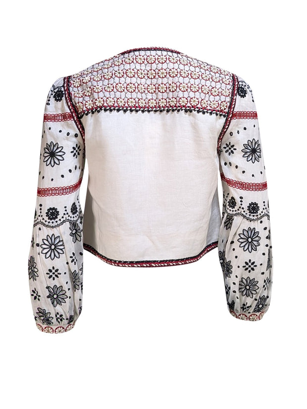 Veronica Beard - Ivory w/ Red, Black, & Cream Embroidery &amp; Beaded Detail Jacket Sz XS