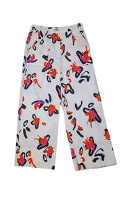 Tanya Taylor - Ivory, Pink, Orange, & Black Floral Print Casual Pants Sz 4