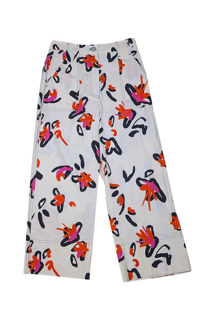 Tanya Taylor - Ivory, Pink, Orange, & Black Floral Print Casual Pants Sz 4