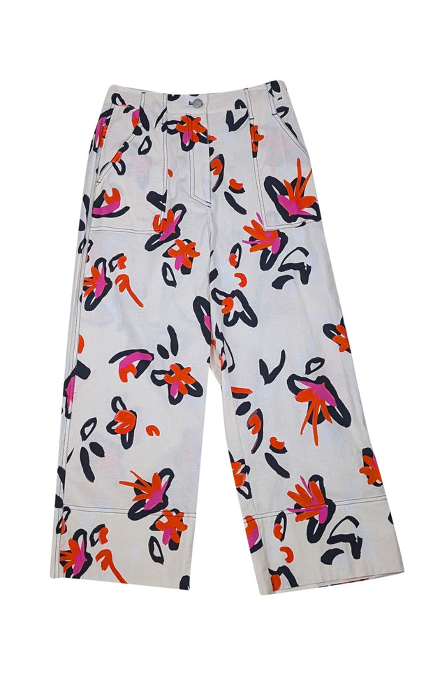 Tanya Taylor - Ivory, Pink, Orange, & Black Floral Print Casual Pants Sz 4