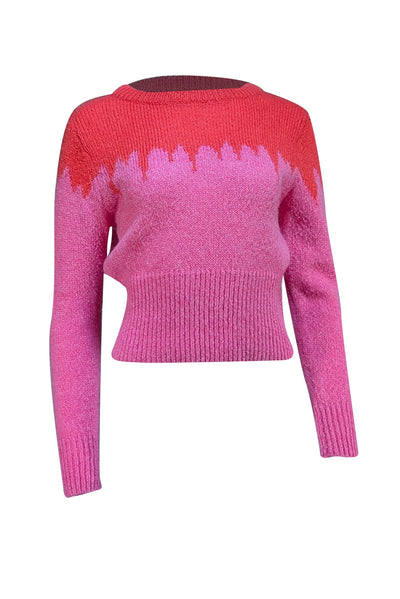 Cynthia Rowley - Pink & Red Mohair Blend Intarsia Knit Sweater Sz S - Current Boutique