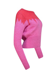 Cynthia Rowley - Pink & Red Mohair Blend Intarsia Knit Sweater Sz S - Current Boutique