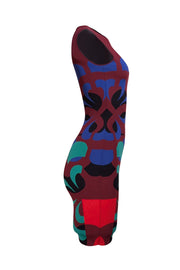 Alexander McQueen - Maroon, Blue, & Green Print Bodycon Dress Sz S - Current Boutique