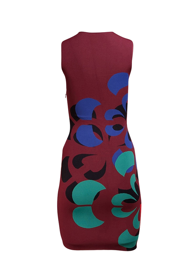 Alexander McQueen - Maroon, Blue, & Green Print Bodycon Dress Sz S - Current Boutique
