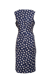 St. John - Navy w/ Taupe Polka Dots Midi Dress Sz 8 - Current Boutique
