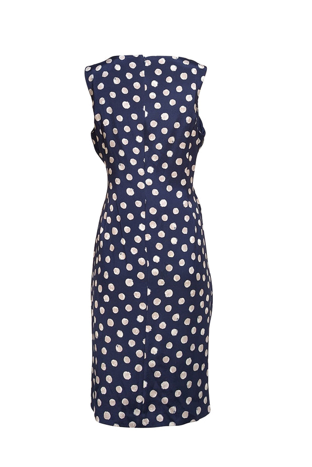 St. John - Navy w/ Taupe Polka Dots Midi Dress Sz 8 - Current Boutique