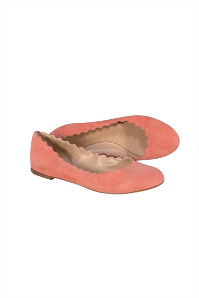 Chloe - Coral Pink Suede Scallop Edge Flats Sz 10.5 - Current Boutique