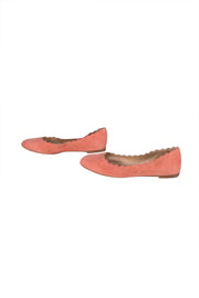 Chloe - Coral Pink Suede Scallop Edge Flats Sz 10.5 - Current Boutique