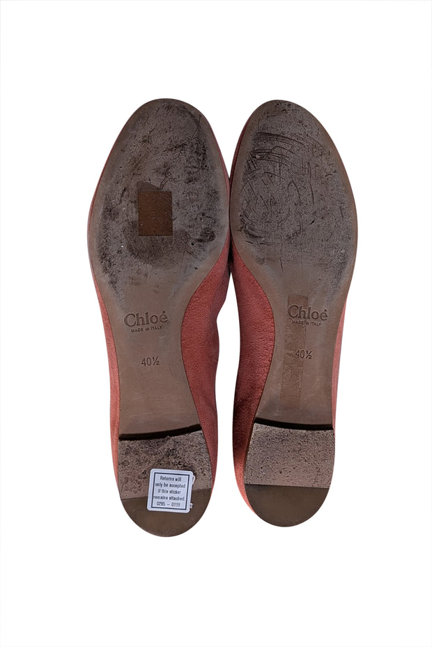 Chloe - Coral Pink Suede Scallop Edge Flats Sz 10.5 - Current Boutique