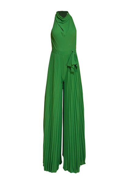 Halston -  Green Cowl Neck Pleated Jumpsuit Sz 2 - Current Boutique