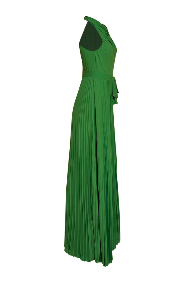 Halston -  Green Cowl Neck Pleated Jumpsuit Sz 2 - Current Boutique