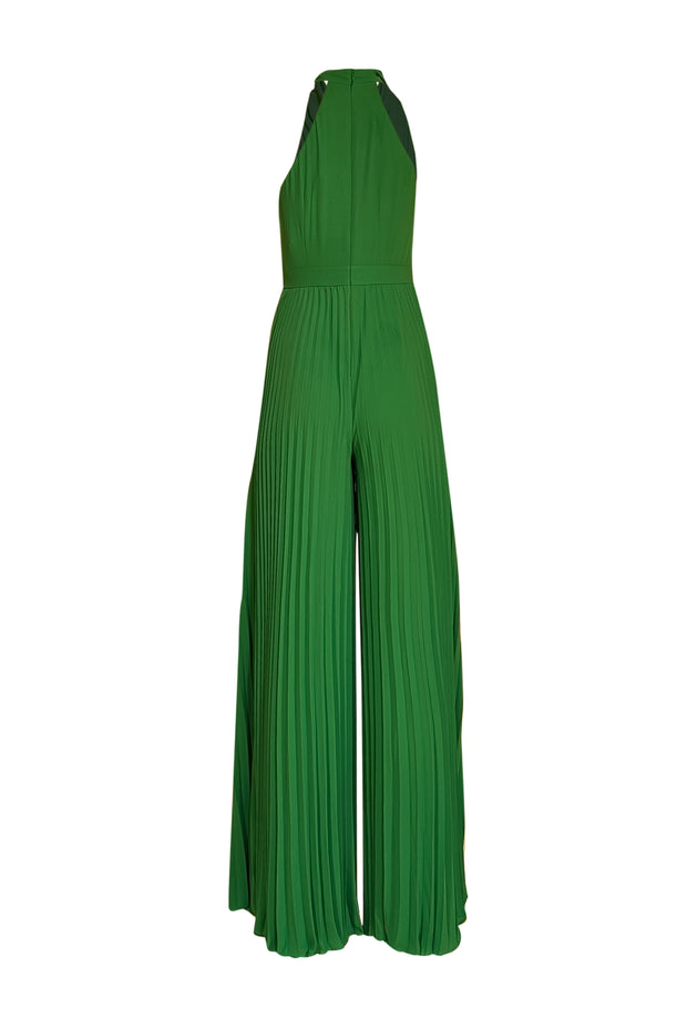 Halston -  Green Cowl Neck Pleated Jumpsuit Sz 2 - Current Boutique