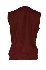 St. John - Maroon Wool Blend Sequin Front Sleeveless Sweater Sz M - Current Boutique