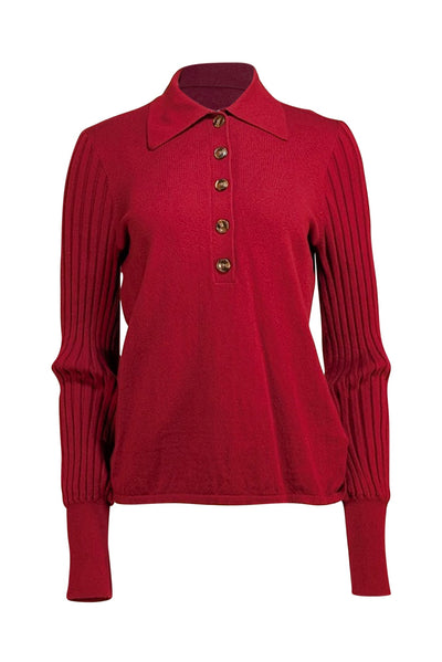 Nicholas - Red "Basma" 70's Collar Neckline Sweater Sz XL - Current Boutique