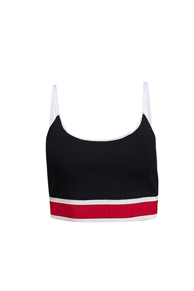 Alice & Olivia - Black Knit Cropped Tan w/ Red & White Trim Sz L - Current Boutique