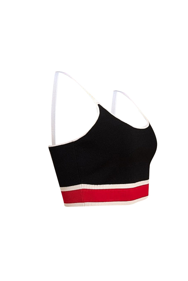 Alice & Olivia - Black Knit Cropped Tan w/ Red & White Trim Sz L - Current Boutique