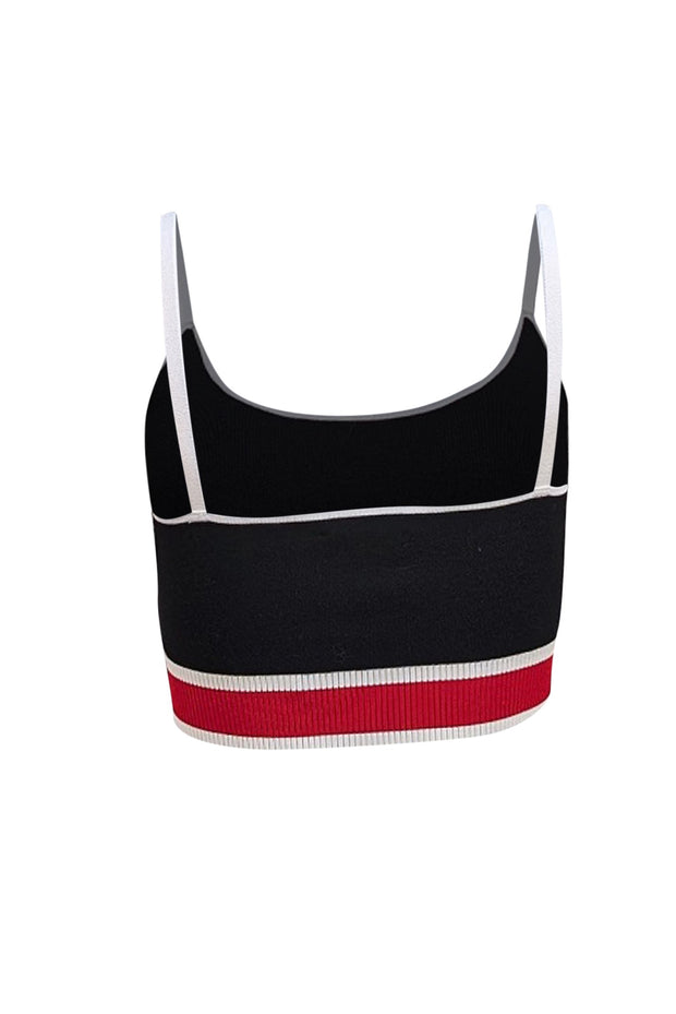 Alice & Olivia - Black Knit Cropped Tan w/ Red & White Trim Sz L - Current Boutique
