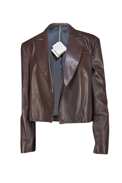 Brunello Cucinelli - Brown Leather Cropped Jacket Sz 8 - Current Boutique